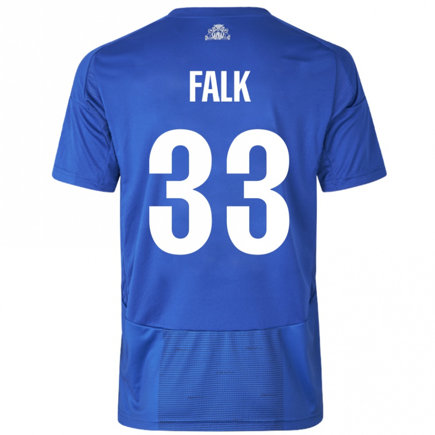 Kids Football Rasmus Falk #33 White Blue Away Jersey 2024/25 T-Shirt Uk