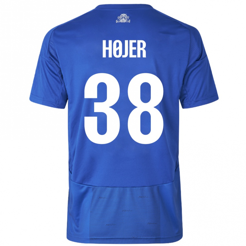 Kids Football Oliver Højer #38 White Blue Away Jersey 2024/25 T-Shirt Uk