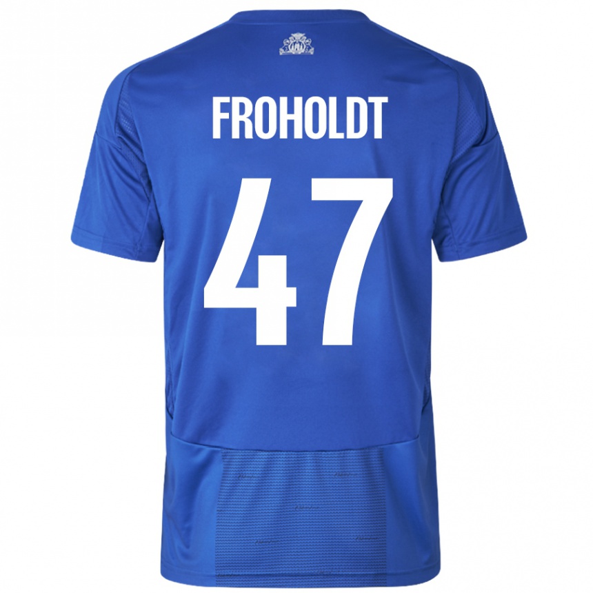 Kids Football Victor Froholdt #47 White Blue Away Jersey 2024/25 T-Shirt Uk