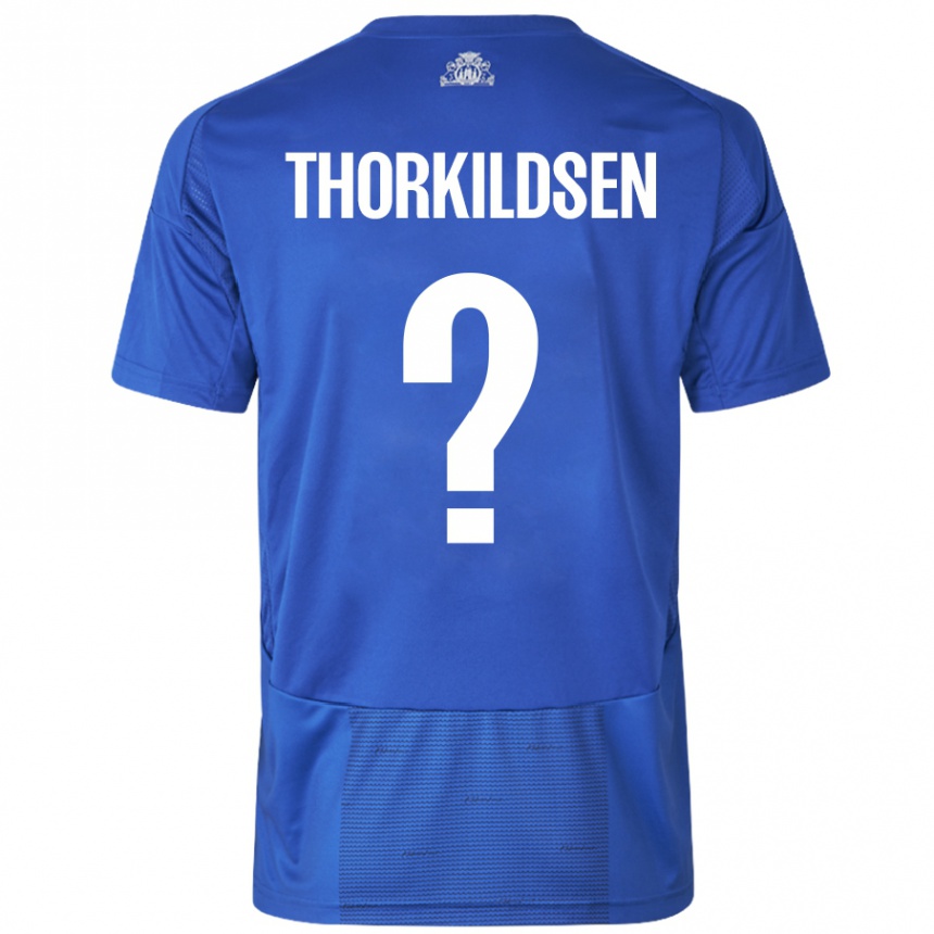 Kids Football Elias Thorkildsen #0 White Blue Away Jersey 2024/25 T-Shirt Uk