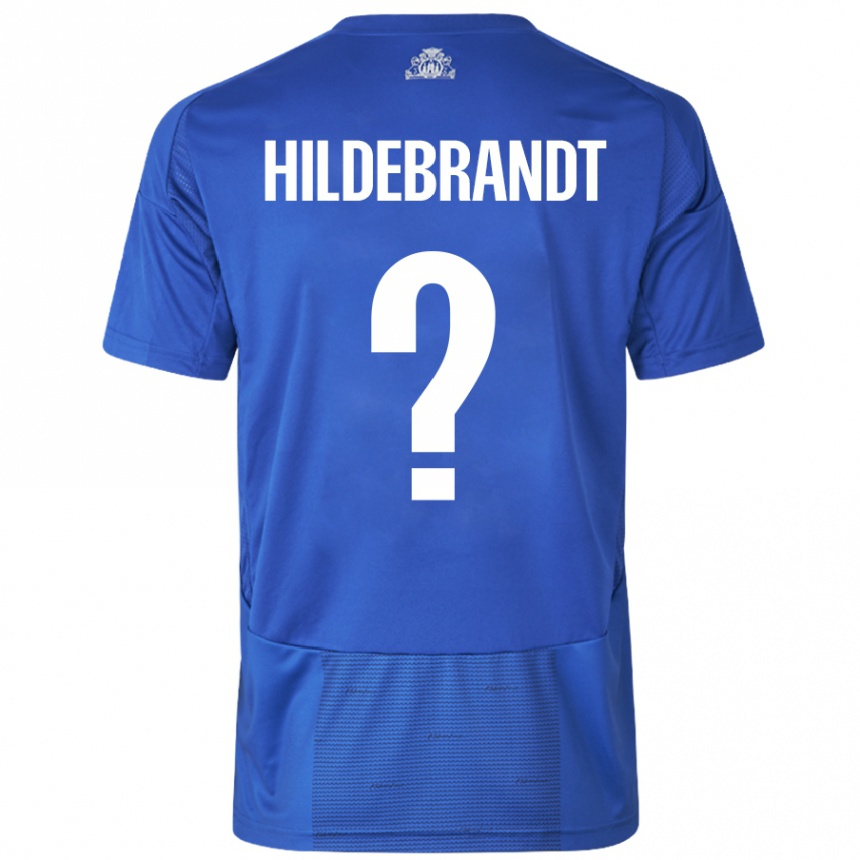 Kids Football Sylvester Hildebrandt #0 White Blue Away Jersey 2024/25 T-Shirt Uk