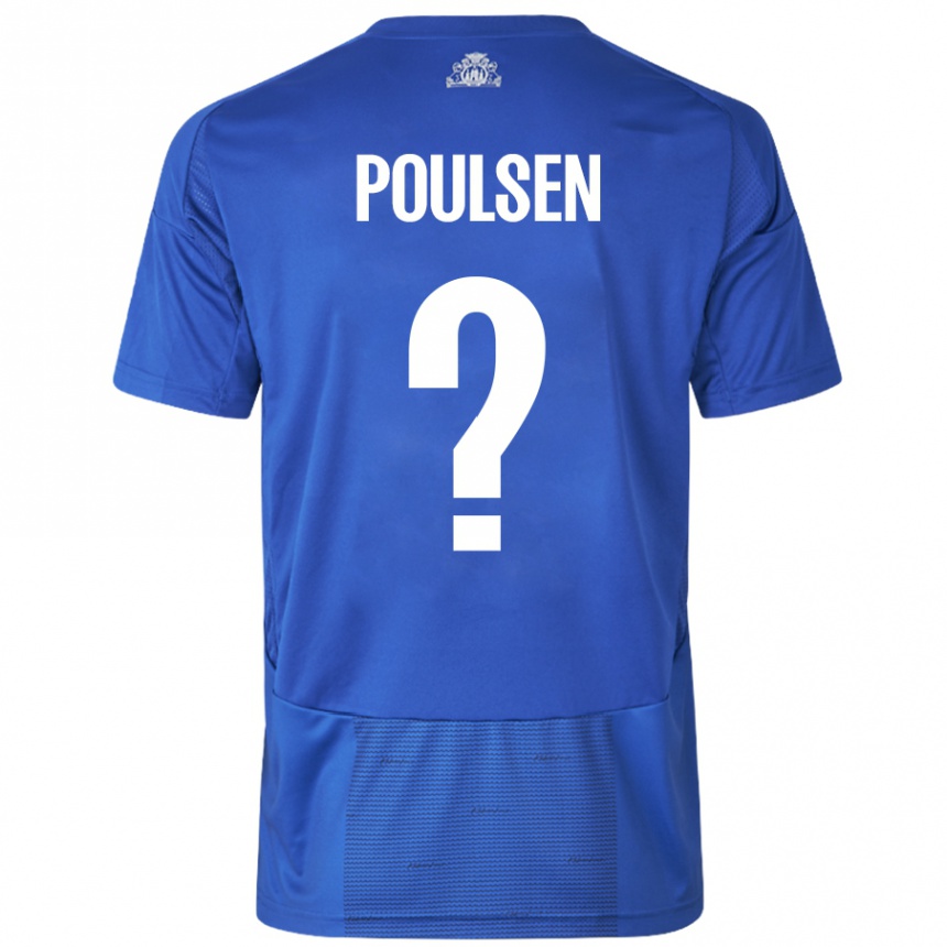 Kids Football Xander Poulsen #0 White Blue Away Jersey 2024/25 T-Shirt Uk