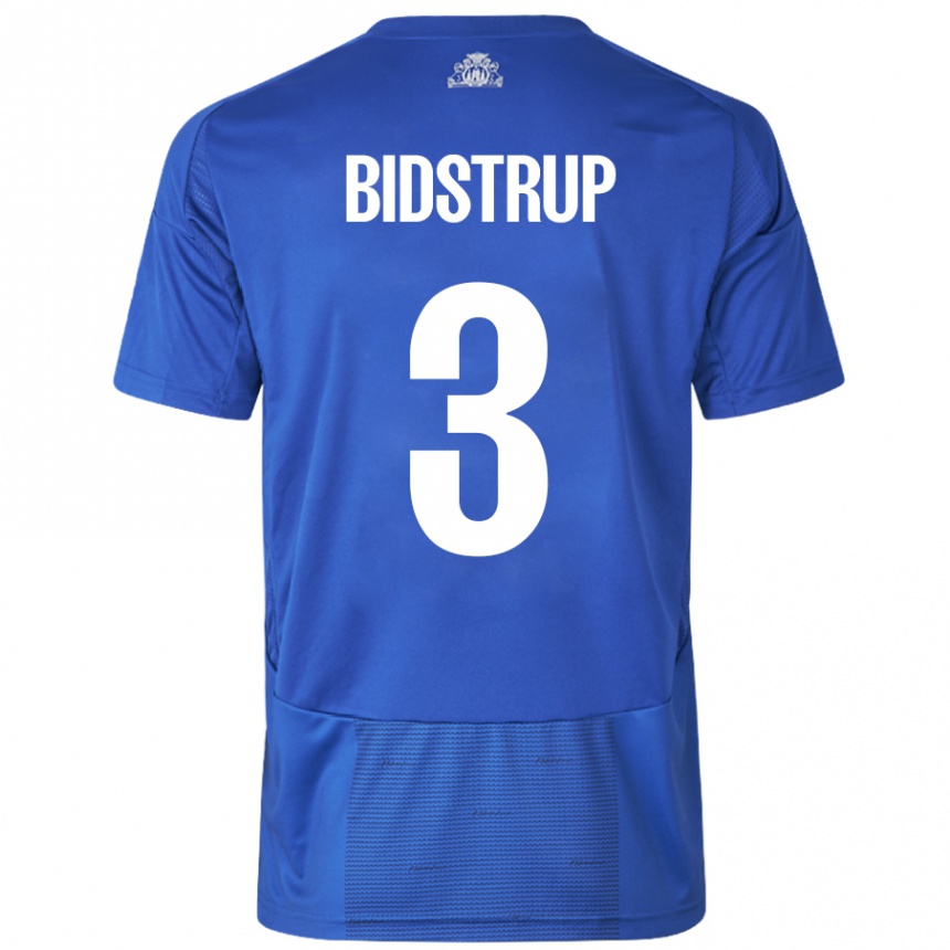 Kids Football Hjalte Bidstrup #3 White Blue Away Jersey 2024/25 T-Shirt Uk