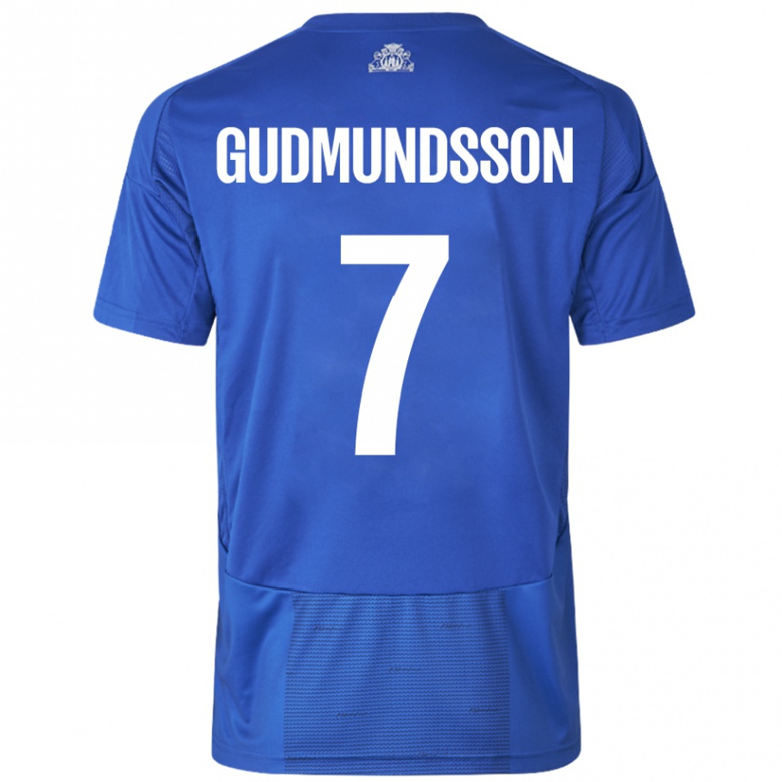 Kids Football Galdur Gudmundsson #7 White Blue Away Jersey 2024/25 T-Shirt Uk