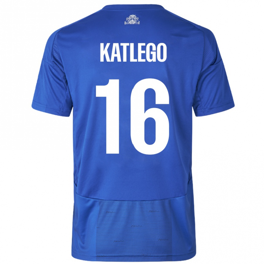 Kids Football David Katlego #16 White Blue Away Jersey 2024/25 T-Shirt Uk