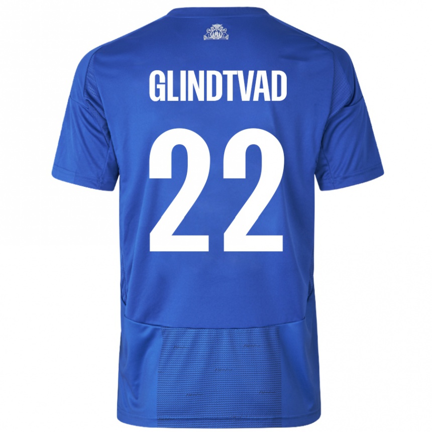 Kids Football William Glindtvad #22 White Blue Away Jersey 2024/25 T-Shirt Uk