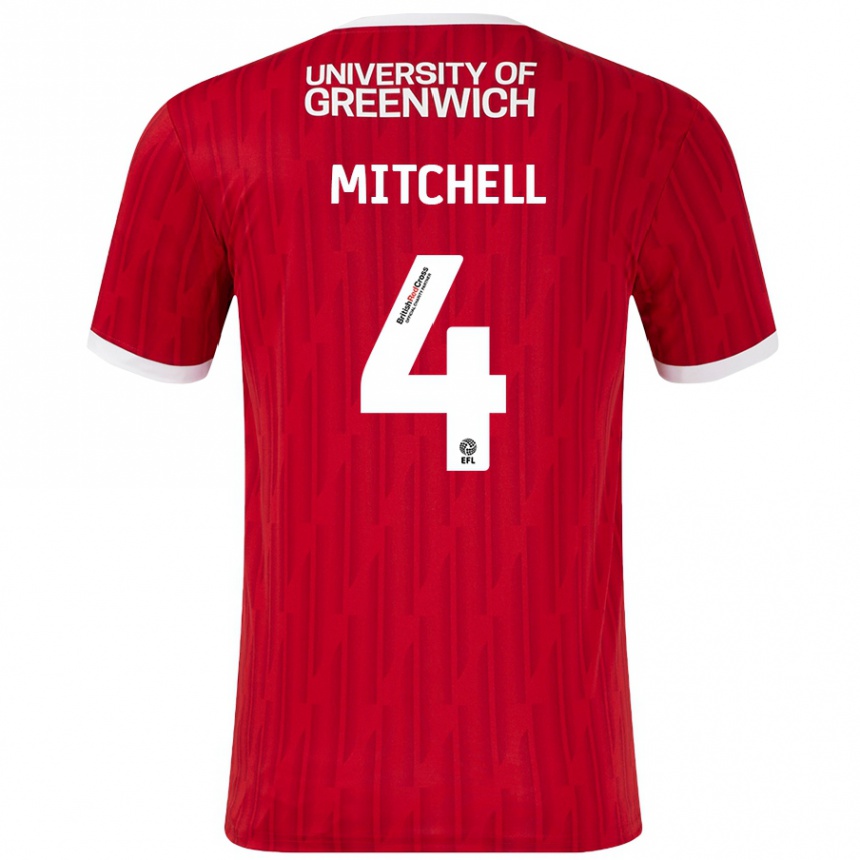 Men Football Alex Mitchell #4 Red White Home Jersey 2024/25 T-Shirt Uk