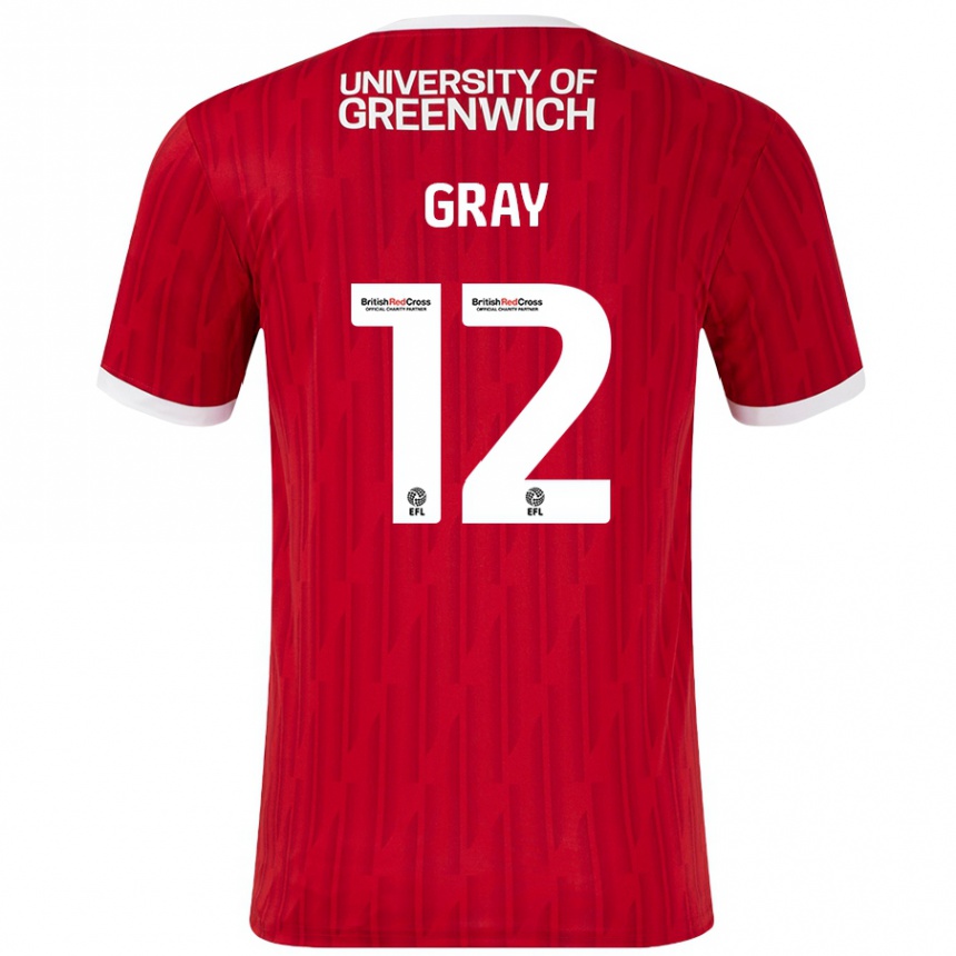 Men Football Jessica Gray #12 Red White Home Jersey 2024/25 T-Shirt Uk