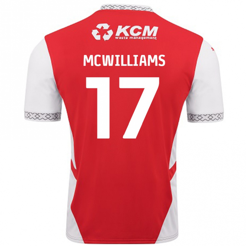 Men Football Shaun Mcwilliams #17 Red White Home Jersey 2024/25 T-Shirt Uk