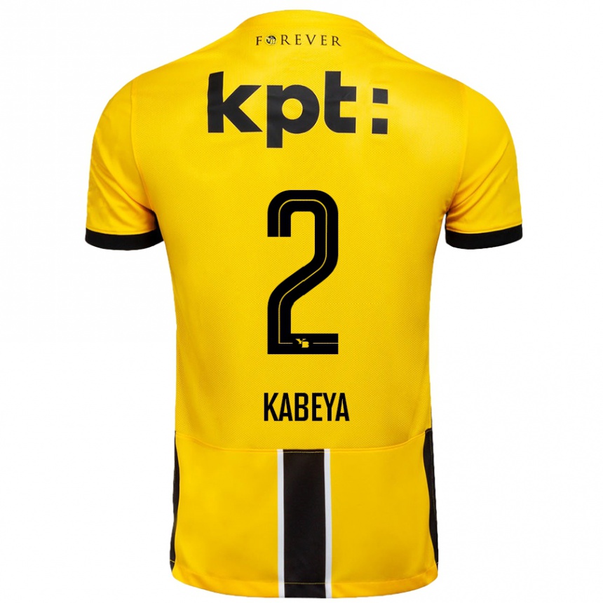 Men Football Benjamin Kabeya #2 Yellow Black Home Jersey 2024/25 T-Shirt Uk