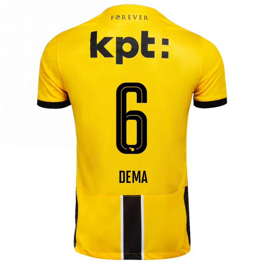 Men Football Jashar Dema #6 Yellow Black Home Jersey 2024/25 T-Shirt Uk