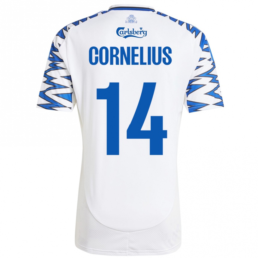 Men Football Andreas Cornelius #14 White Sky Blue Home Jersey 2024/25 T-Shirt Uk