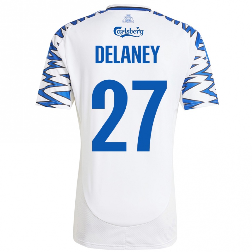 Men Football Thomas Delaney #27 White Sky Blue Home Jersey 2024/25 T-Shirt Uk