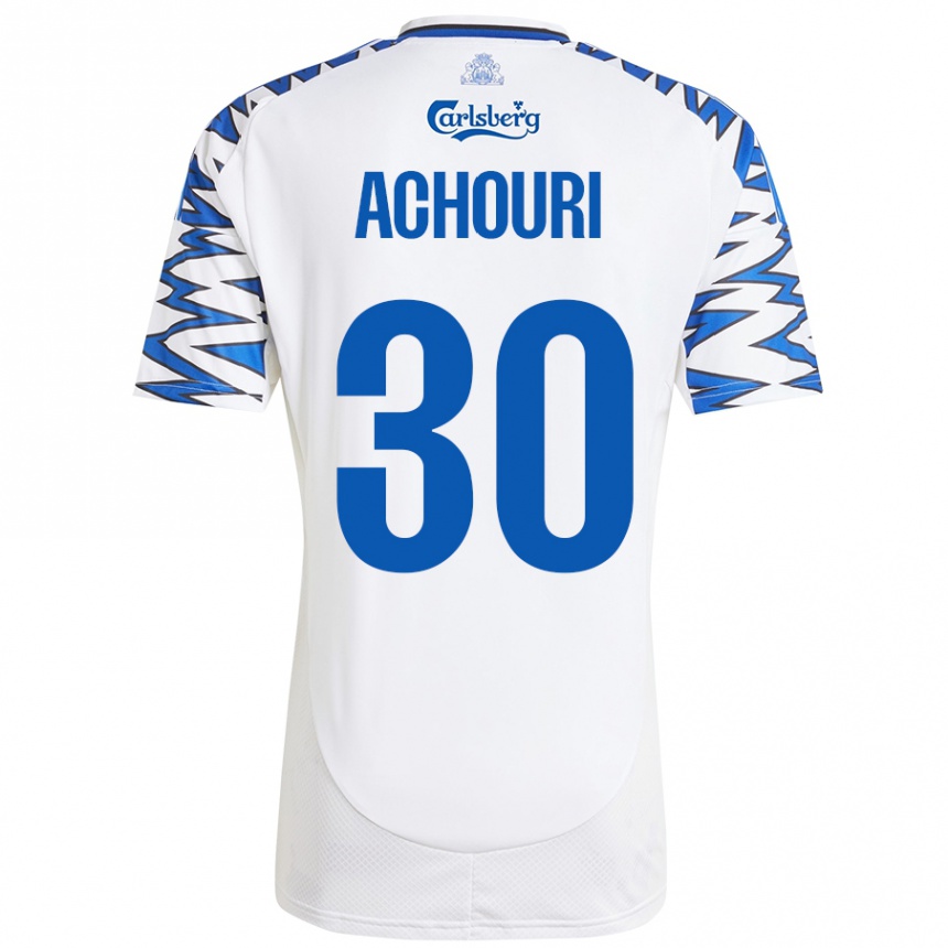 Men Football Elias Achouri #30 White Sky Blue Home Jersey 2024/25 T-Shirt Uk