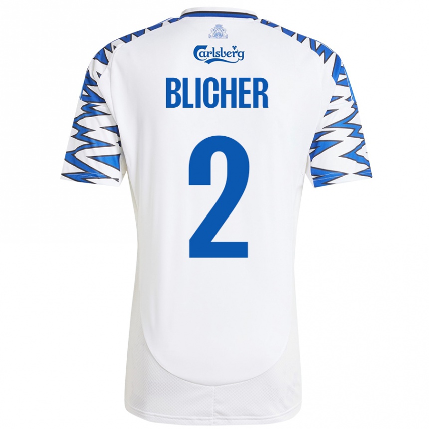 Men Football Nicolai Blicher #2 White Sky Blue Home Jersey 2024/25 T-Shirt Uk