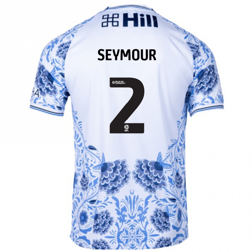 Men Football Mayzee Seymour #2 White Blue Away Jersey 2024/25 T-Shirt Uk