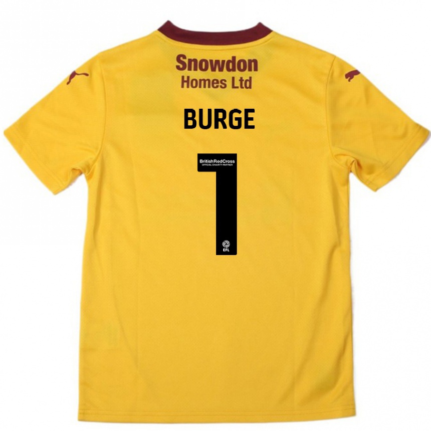 Men Football Lee Burge #1 Orange  Burgundy Away Jersey 2024/25 T-Shirt Uk