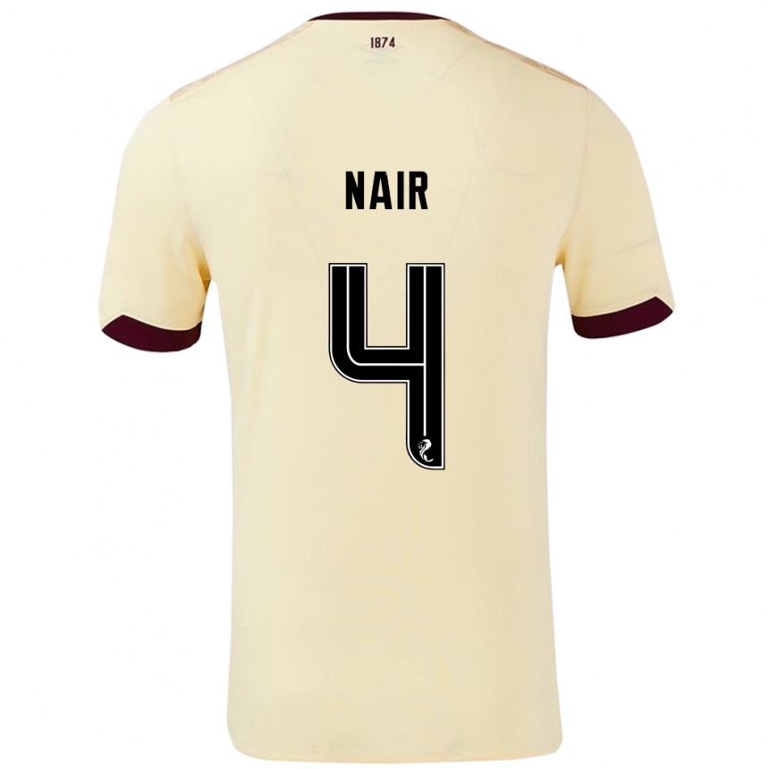 Men Football Kenzi Nair #4 Cream Burgundy Away Jersey 2024/25 T-Shirt Uk