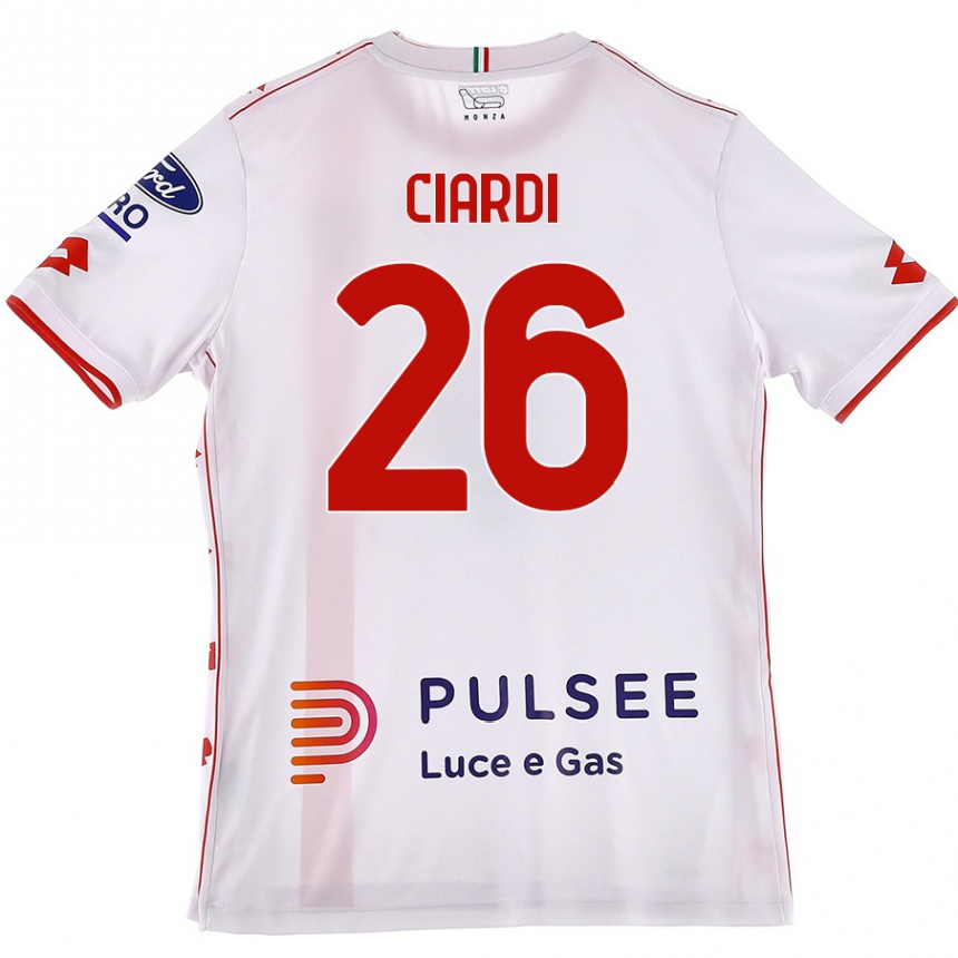 Men Football Tommaso Ciardi #26 White Red Away Jersey 2024/25 T-Shirt Uk