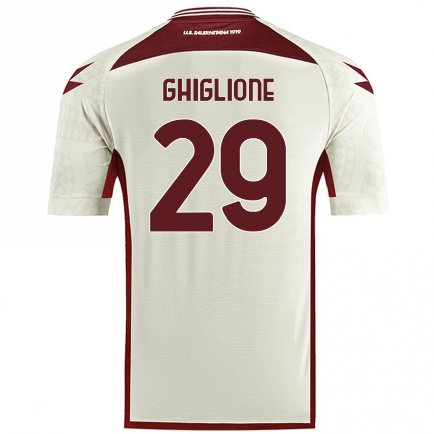 Men Football Paolo Ghiglione #29 Cream Color Away Jersey 2024/25 T-Shirt Uk