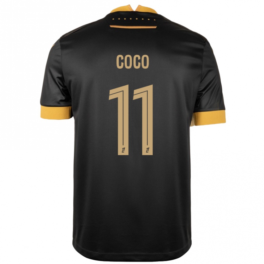 Men Football Marcus Coco #11 Black Brown Away Jersey 2024/25 T-Shirt Uk