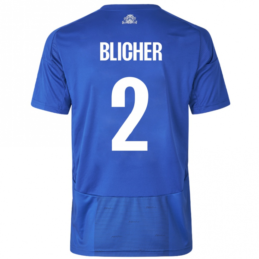 Men Football Nicolai Blicher #2 White Blue Away Jersey 2024/25 T-Shirt Uk