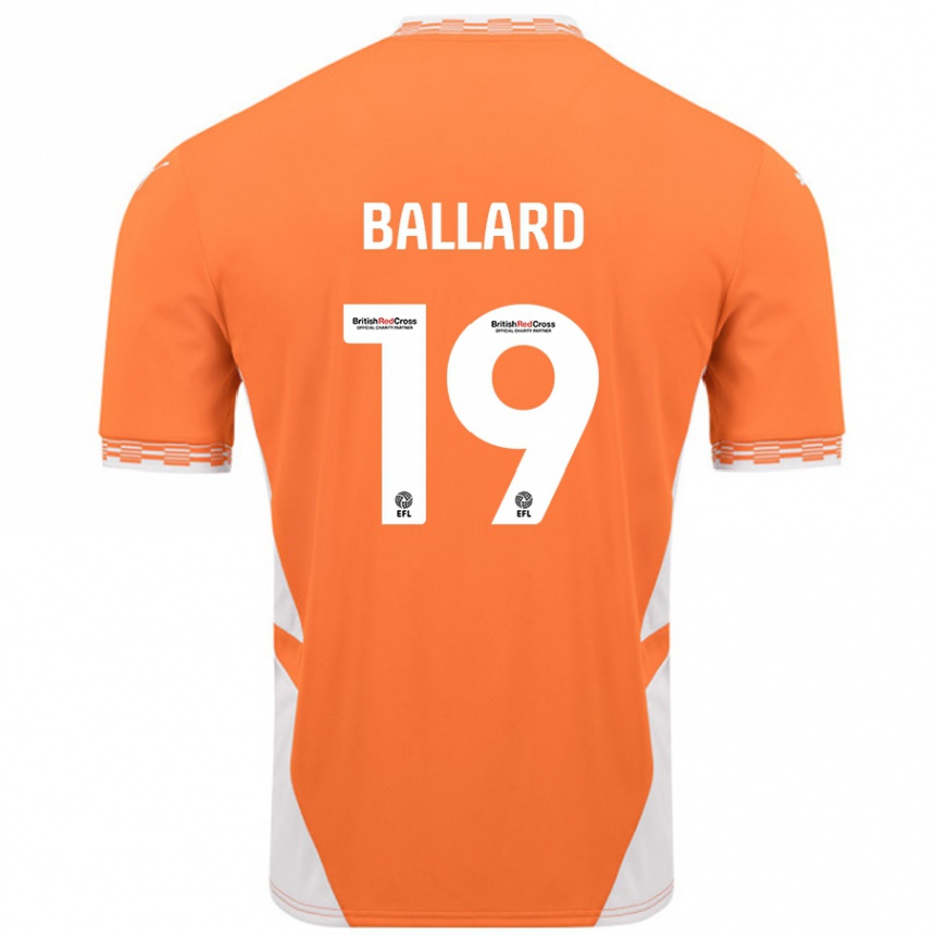 Women Football Dom Ballard #19 Orange White Home Jersey 2024/25 T-Shirt Uk