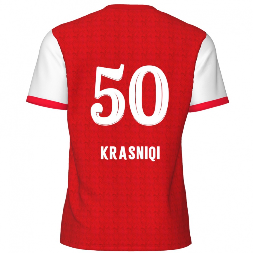 Women Football Laurit Krasniqi #50 Red White Home Jersey 2024/25 T-Shirt Uk