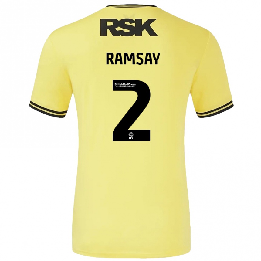 Women Football Kayne Ramsay #2 Yellow Black Away Jersey 2024/25 T-Shirt Uk