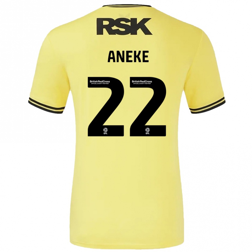 Women Football Chuks Aneke #22 Yellow Black Away Jersey 2024/25 T-Shirt Uk