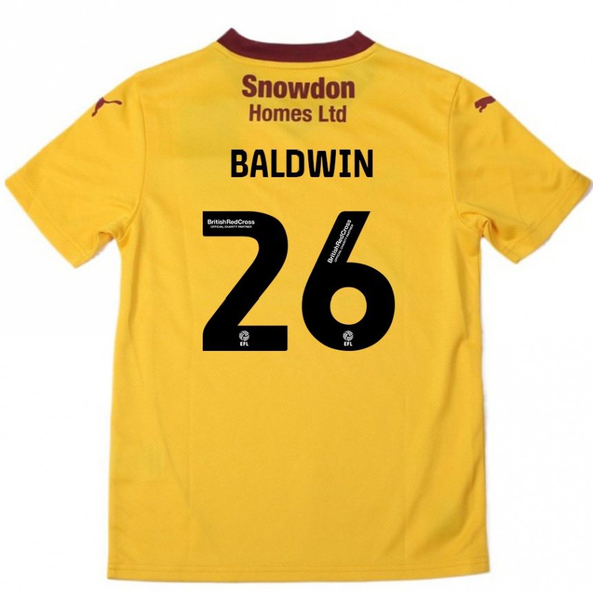 Women Football Jack Baldwin #26 Orange  Burgundy Away Jersey 2024/25 T-Shirt Uk