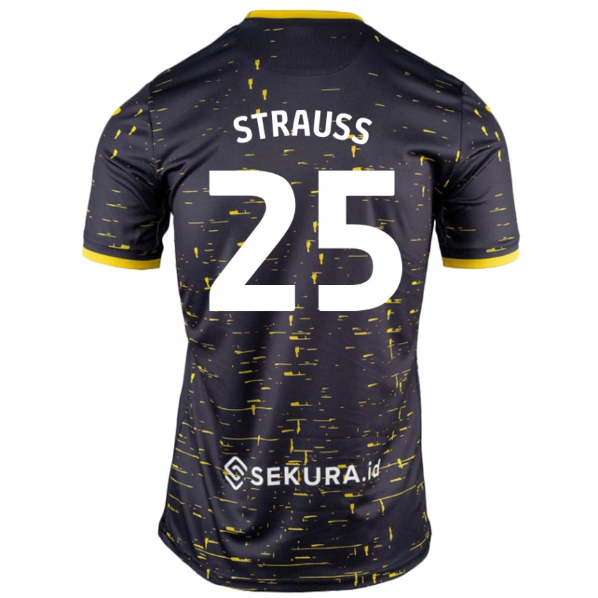 Women Football Hope Strauss #25 Black Yellow Away Jersey 2024/25 T-Shirt Uk