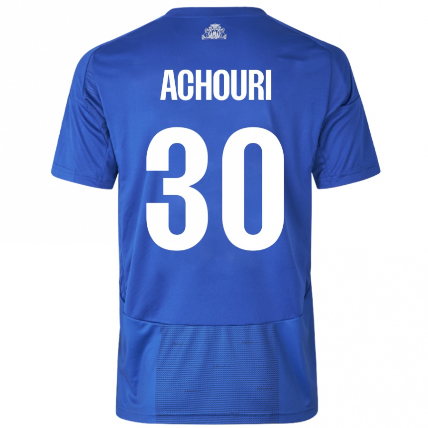 Women Football Elias Achouri #30 White Blue Away Jersey 2024/25 T-Shirt Uk